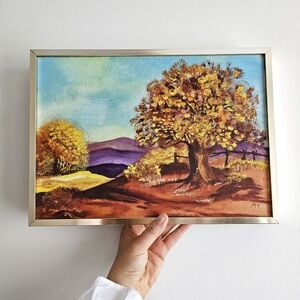 🍂 Original Autumn Landscape Vintage Oil Painting on Canvas – Framed